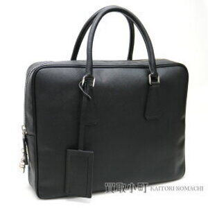 PRADA Saffiano Briefcase Triangle Logo Black Calf Leather Bag Document Business